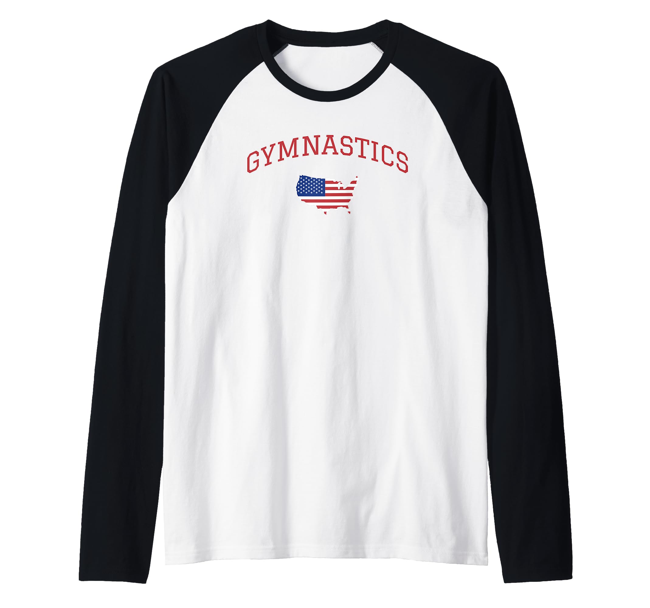 Gymnastics Text Arch USA Outline Flag Fill Raglan Baseball Tee