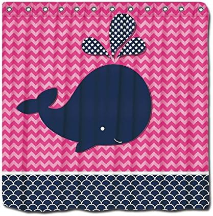 YYT Personalized Shower Curtains Ocean Aquatic Whale Chevron Stripes Pink And Navy Shower Curtain 72"X72"