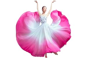 Z&X Women's Lyrical Dance Skirt Gradient Color Chiffon Long Swing Sheer Wrap Skirts for Modern Ballet Performance