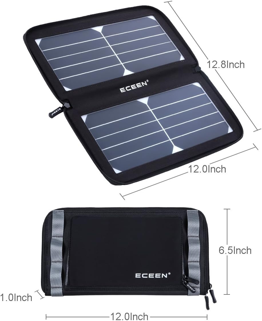 ECEEN Folding Solar Panel Phone Charger With USB Port，Zipper Pack for iPhone, iPad, iPods, Samsung, Android Smartphones Speaker Gopro All 5V USB-Charging Devices (Black)