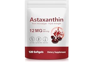 Cacukn Astaxanthin Supplements 12mg, Premium Astaxanthin Antioxidant Supplements, Support Eye, Brain, Joint, Skin Health, 4 Month Supply, 120 Softgels, Easy to Swallow, Non-GMO