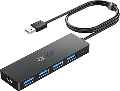 Acer USB Hub 3.0 Ultra Slim 4-Port USB-A Adapter with Power-Ced Type-C