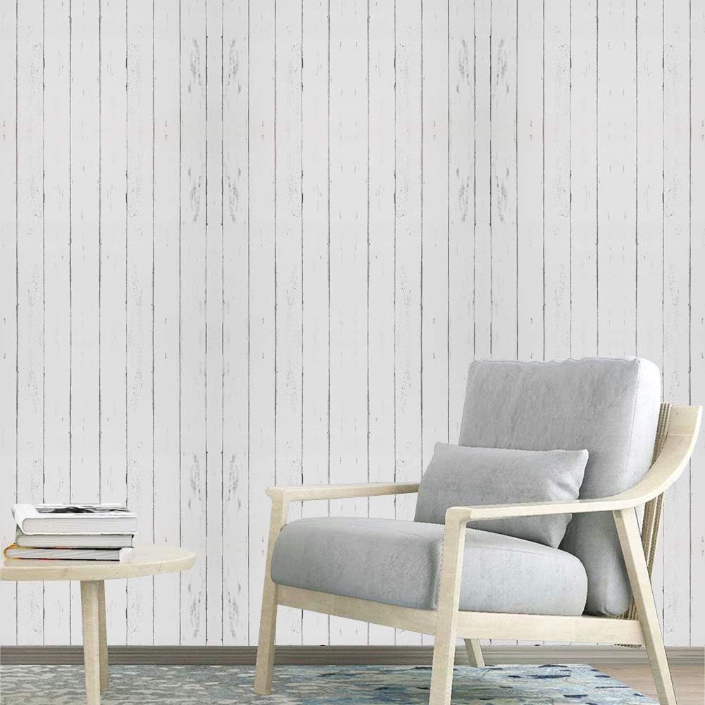 FENTIS Wood Panel Wallpaper for Bathroom Peel and Stick Wallpaper for Kitchen White Self Adhesive Contact Paper for Walls Living Room 44.5x1000cm Vinyl Wrap Roll for Door Worktop - Image 5