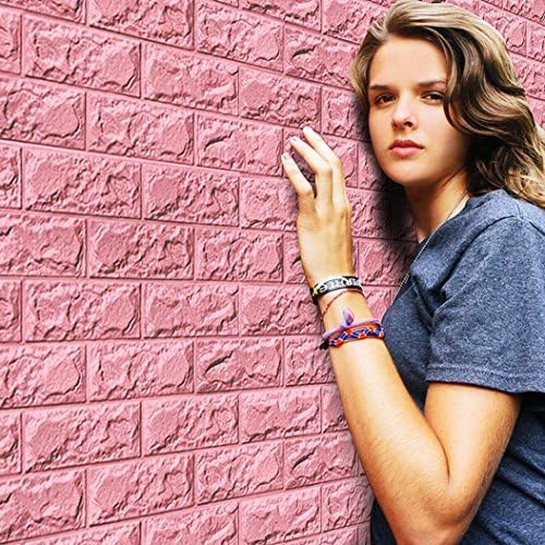 TPTPT PE Foam 3D Wall Stickers,Wallpaper DIY Wall Sticker Wall Decor Embossed Brick Stone Decal Home Decor (60cm, Pink)