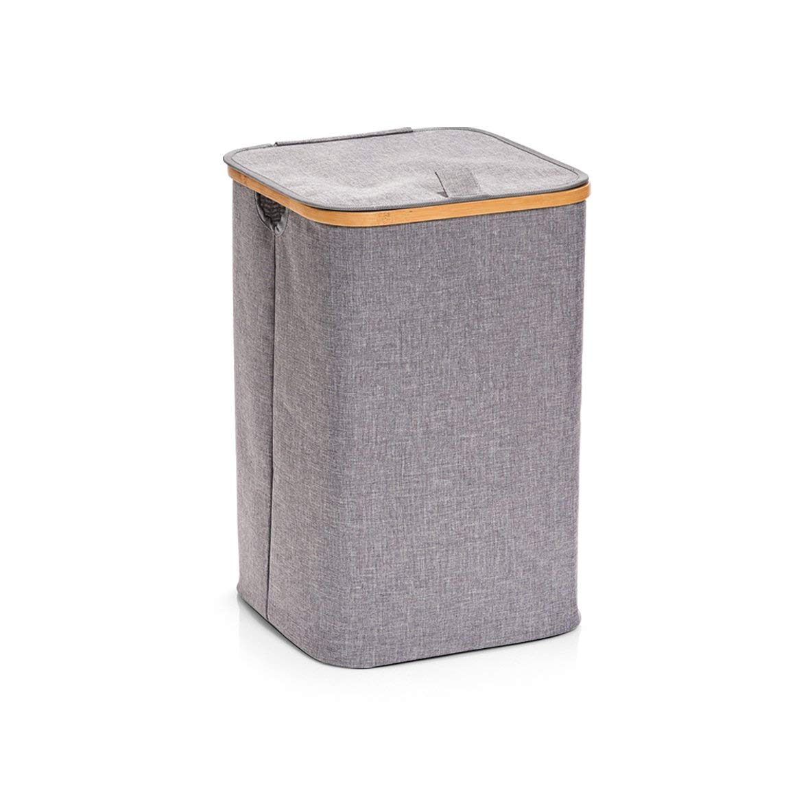 Zeller Polyester Bamboo Laundry Basket Grey, Polyester, grey, 33 x 33 x 50 cm