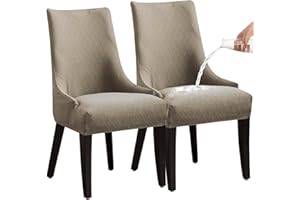 LANSHENG Stretch Rhombic Geometric Wingback Chair Covers Slipcover - Reusable Arm Chair Protector Cover, Washable Dining Chair Covers Protectors for Dining Room (Taupe, Set of 2)