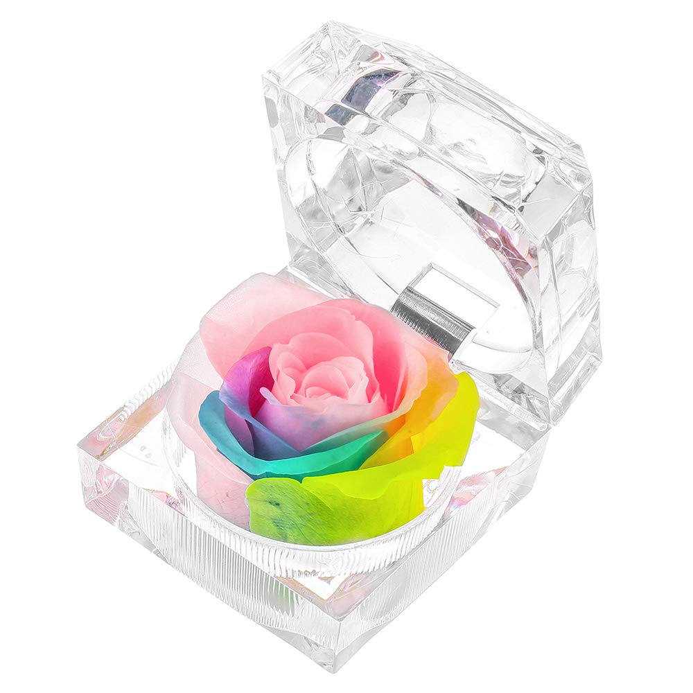 Enchanted Rose in Acrylic Crystal Ring Box Handmade Real Preserved Fresh Flower Best Romantic Gift for her Mother's Day Christmas Unique Surprise Mom Wife NOT Silk (Multi-Color)