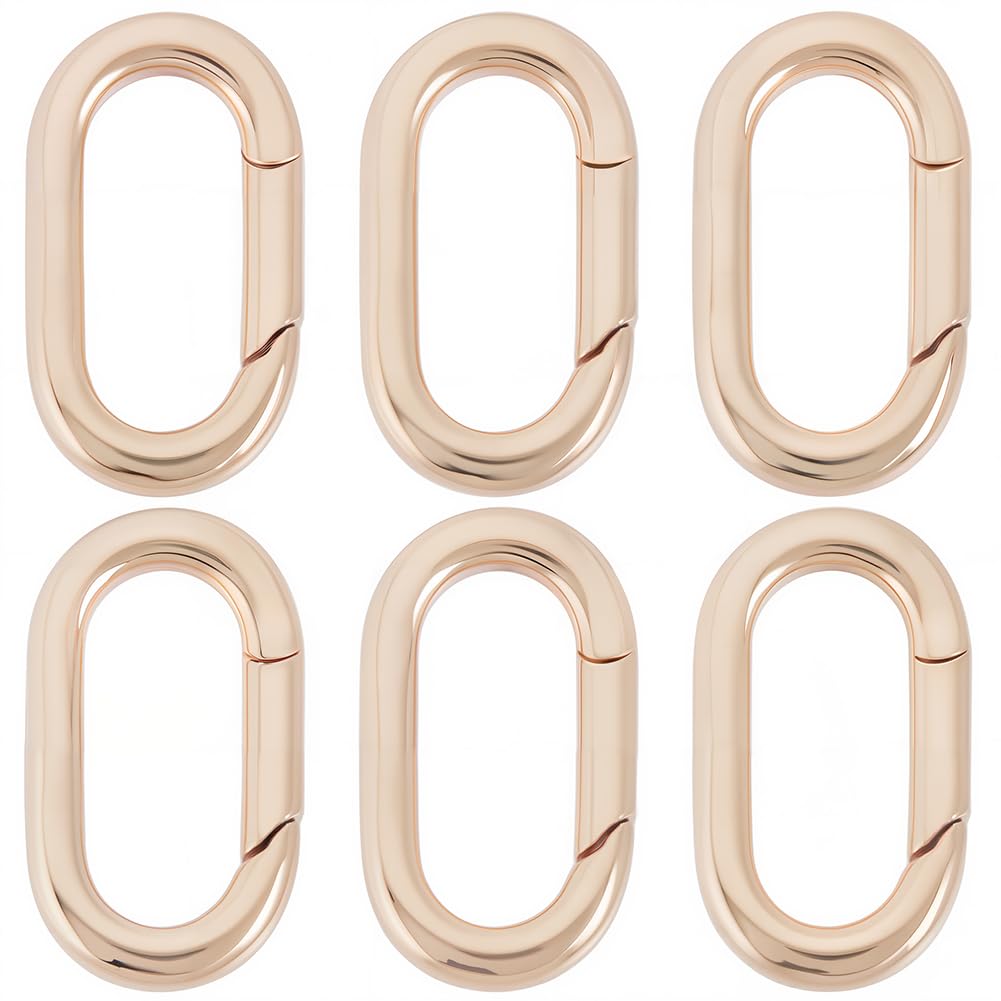 SUNNYCLUE 1 Box 6Pcs Small Spring Oval Rings Carabiner Ring Jewellery Real 18K Gold Plated Brass Keyring Clasp Snap Hook Buckle Trigger Gate Clip for Purse Jewellery Making Bracelet Bags Lanyard DIY