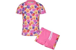 TFJH E Girls Swimsuit UPF 50+ UV Kids Two Piece Swimwear Sunsuit 2-12 Years Rashguard Skirt Dress