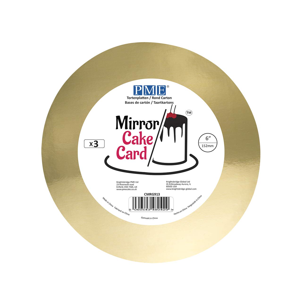 PME CMRG913 Mirror Cake Card Round-Metallic Gold-Pack of 3 15cm/6 Inch