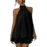 NWFZCCP Party Dress for Women Premium Feel Ruffled Bubble Dress Self-Tie Strap Sexy Sleeveless Backless Fitted Mini Dress