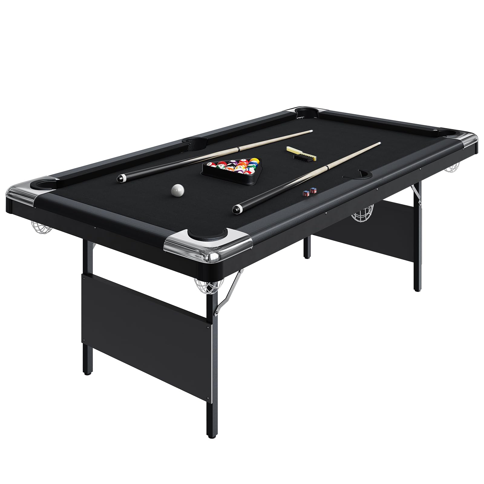 Photo 1 of **SCRAPE DAMAGE ON POOL Q**MegaChoice 6-7 Ft Folding Pool Table, Portable Pool Table, Billiard Table Set Includes Balls, Cues, Chalks and Brush, for Family Game Room, Adult Rrec Room, Basements (Black, 7FT)