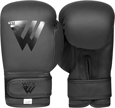 WFX Kids Boxing Gloves 4 oz Black PU Mesh Breathing 5 Holes Youth Junior