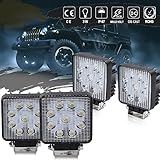 QUAKEWORLD 4PCS 4 inch 27W LED Flood Work Lights Tractor/Truck lights Driving Fog Lights Rear Lights Back Up Lights for Off-Road Jeep SUV ATV UTV Boat Ford Toyota John Deere 10-30V
