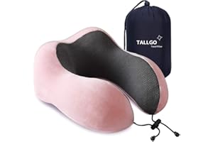 TALLGO Travel Pillow, Best Memory Foam Neck Pillow Head Support Soft Pillow for Sleeping Rest, Airplane Car & Home Use (Pink)