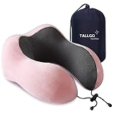 TALLGO Travel Pillow, Best Memory Foam Neck Pillow Head Support Soft Pillow for Sleeping Rest, Airplane Car & Home Use (Pink)