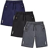 SHOOYING Boys Quick Dry Athletic Zipper Shorts Sets