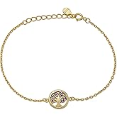 Namomi 925 Sterling Silver Tree of Life Bracelet, 7.3 Inch with Extension, Gift Pouch Included, Rhodium or 14k gold plated