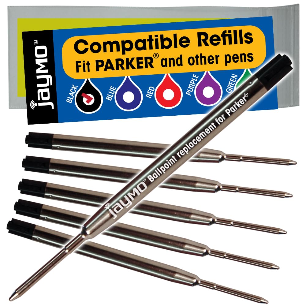 Jaymo Replacement for Parker 1950369 - Measures 3.875 in / 98 mm Long - G2 Ballpoint Pen Refill - 6 Black