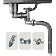 QruiLanTu Single Sink Kitchen Sink Drain Kit Space Saving Flexible Drain Pipe Flexible P-Trap Drain Strainer with 3-1/2 Inch Sink Drain Assembly Kit 304 Stainless Steel