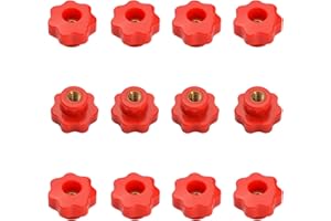MOROBOR M5 Star Knob Knurled Thread Clamping Knob, Red Plastic Through Hole Set Brass Female Threaded Nut Pack of 12, Screw-On Handle Clamping Knob for Mechanical Equipment Use