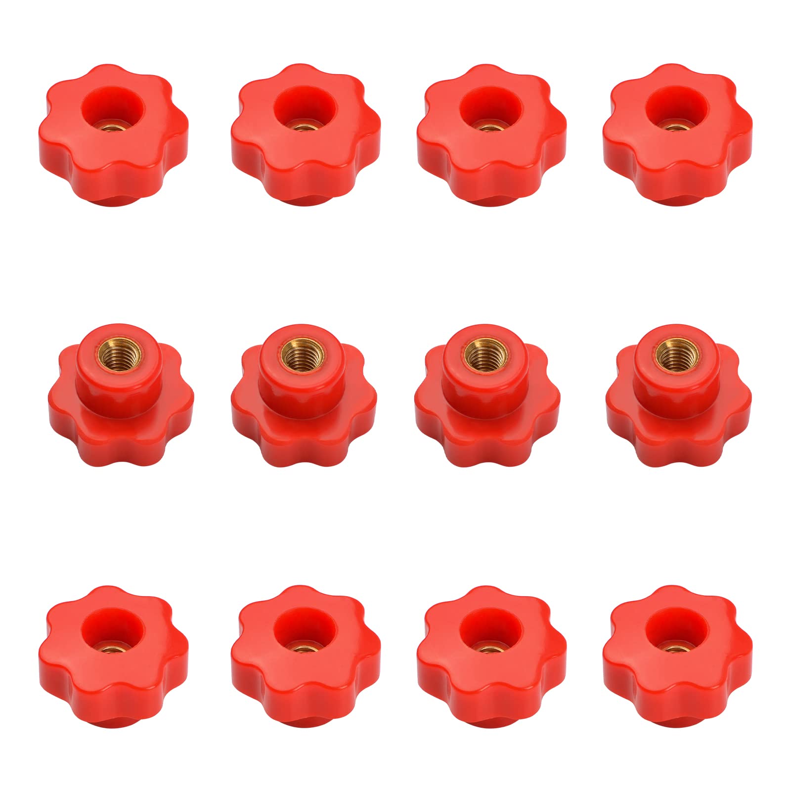 MOROBOR M5 Star Knurled Thread Clamping Knob, Red Plastic Through Hole Set Brass Female Threaded Nut Pack of 12, Screw-On Handle Clamping Knob for Mechanical Equipment Use — image 1