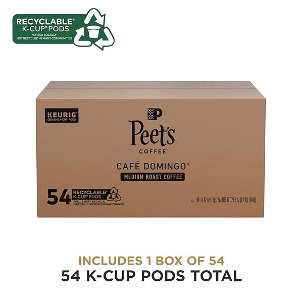 PEET’S COFFEE, MEDIUM ROAST KEURIG K-CUP PODS, 100% ARABICA COFFEE – CAFÉ DOMINGO 54 COUNT (1 BOX OF 54 PODS)