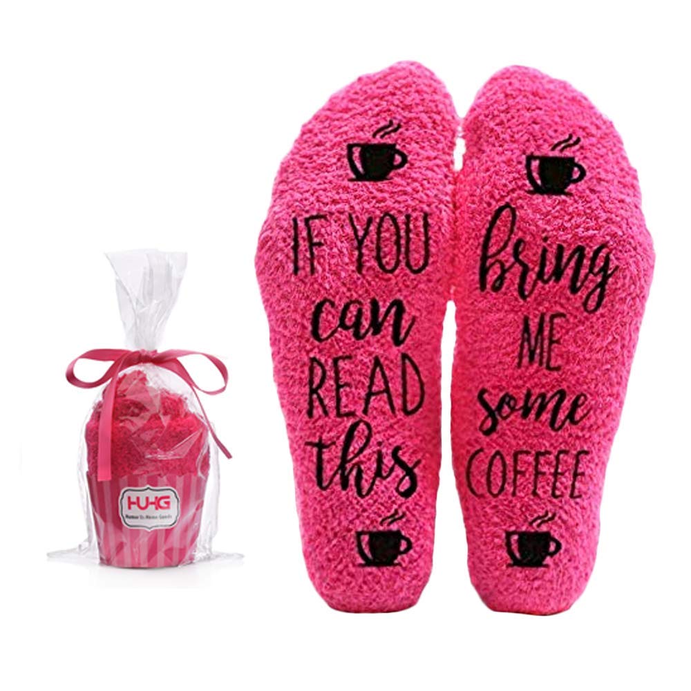 Wife Friend or Grandma Novelty Cupcake Packaging for Her Bring Me Coffee Fuzzy Pink Socks Birthday Gift Idea for Women Mom 1 Pair Christmas Stocking Stuffers Sister