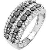 Dazzlingrock Collection 1.15 Ctw 14k Round Black And White Diamond Womens Anniversary Wedding Band Ring, Solid White Gold