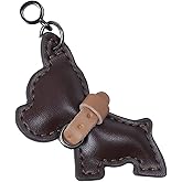 JASKFG Handcrafted Leather Dog Keychain, Dark Brown with Tan Strap, Metal Ring