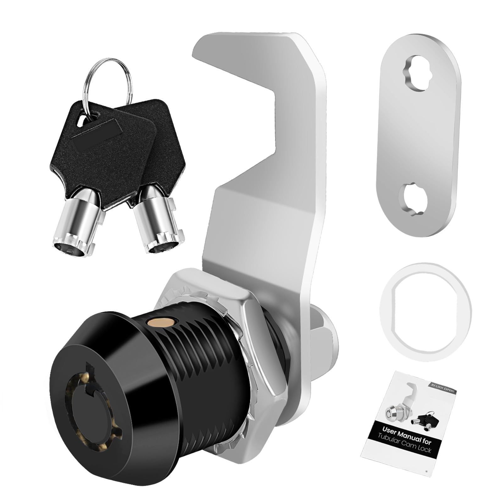 Photo 1 of Cylinnda Black Toolbox Lock with Keys, Cabinet Locks Keyed Alike, Hook Cam, Tubular Cam Lock, Tool Box Lock with Manual, Zinc Alloy (5/8 Inch 1 Pack-Black)