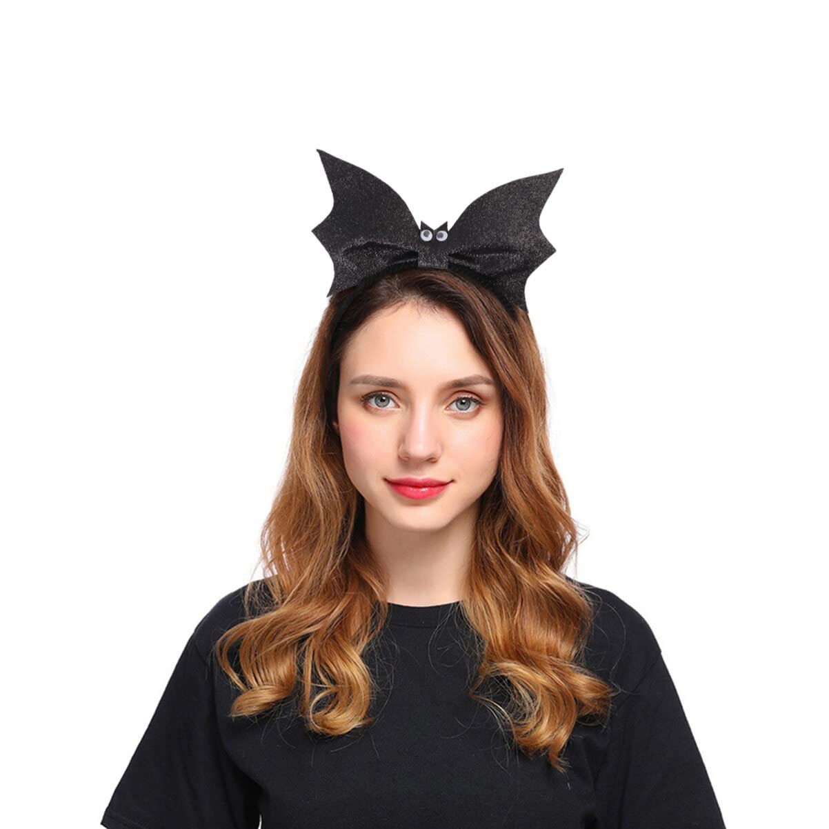 FRCOLOR Sequin Bat Headband Lightweight Creative Hair Band for Women Girls Halloween Costume Party Accessory Black Bat Ears