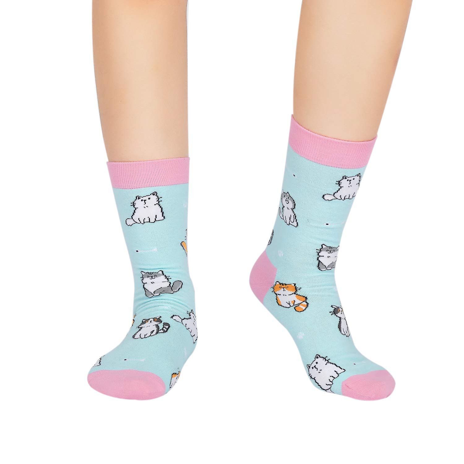 Dogs Cats Socks Novelty Womens Funny Cute Animal Crew Socks Cotton Colorful Crazy Cosy Dress Socks (LighrBlue)