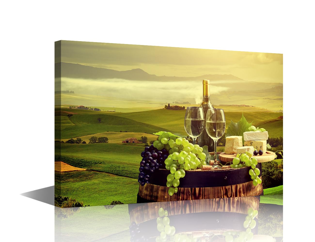TISHIRON White Wine Canvas Wall Art for Bedroom Living Room Wine and Fruit Modern Home Decor Grape Wine Painting Pictures Vineyard Kitchen Wall Decor Contemporary Artwork Frame Ready to Hang, 24x16in