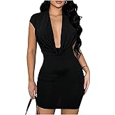 SOLY HUX Women's Open Back Mini Dress Sexy Deep V Neck Draped Cap Sleeve Backless Bodycon Party Club Dresses