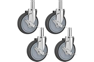 RILIDRI 4-Inch Caster for Wire Shelving Racks, Heavy Duty Scaffolding Wheel with Brake, Set of 4 Metro Shelving Replacement Wheels(.864" x 2-3/16")