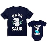 Tstars Papa and Baby Saur Dinosaur Set - Gift for New Dad | Matching Father and Son Outfits for First Father's Day