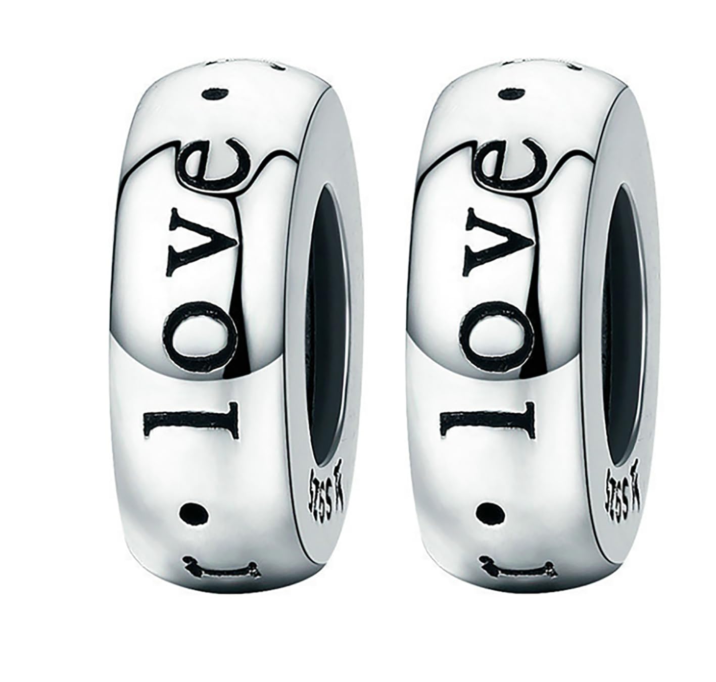 Christmas Charms Stoppers Beads 2 PCS Genuine 925 Sterling Silver Stars Flower Crystal Spacer Bead for Pandora Bracelet Charm Mothers day Charm (Love)