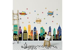 Runtoo City Skyline Wall Decal Spider Peel and Stick Wall Stickers for Boys Baby Nursery Playroom Classroom Decor