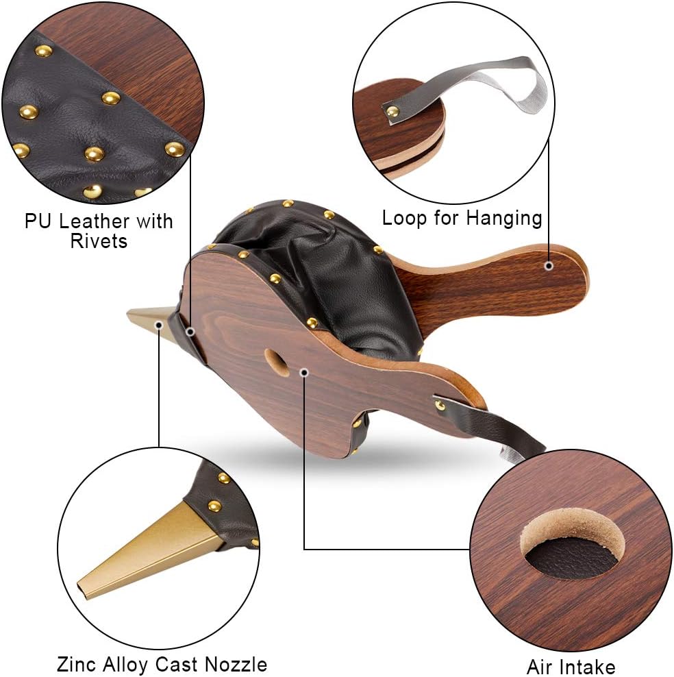 Kerykwan Fireplace Bellows 17"x7.5" Large Wood Air Blower Cast Nozzle for Outdoor Camping BBQ Grill Chimney Hand Bellow Pump Pit Barbeque Fire Tools Accessories with Hanging Strap (17" x7.5“ - Image 4