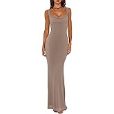 REORIA Women's Summer Cowl Neck Mesh Sleeveless Tank Dress Sexy Double Lined Bodycon Maxi Long Dresses