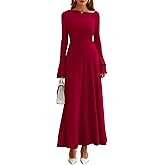 PRETTYGARDEN Womens Dresses Formal Off The Shoulder Long Sleeve Ruched Knit A-Line Maxi Wedding Guest Dress Fall Clothes