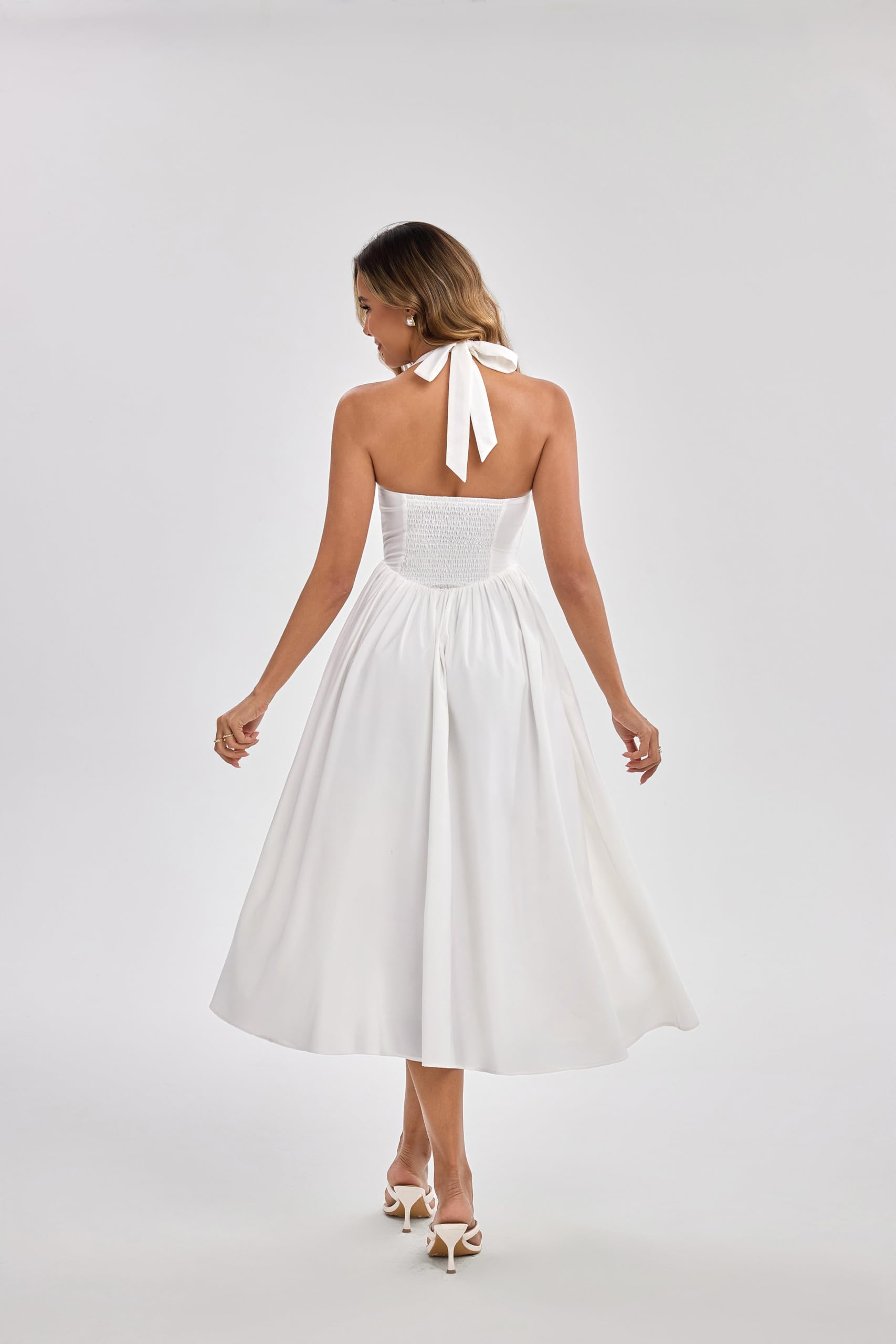 Condition photo showing New/Like New for parthea women's floral halter corset midi dress 2026 elegant smocked flowy wedding guest dresses wit