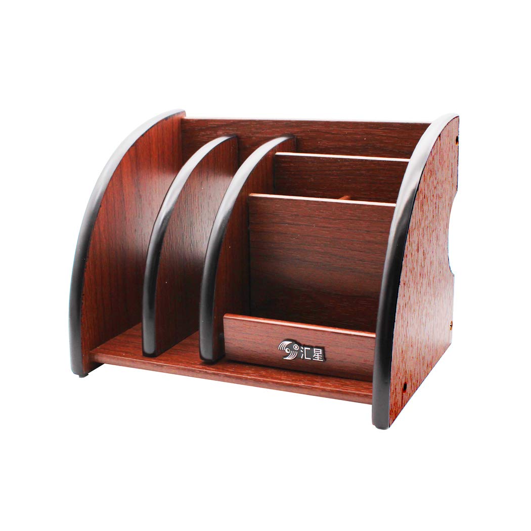 Abcsea Desk red Wooden Pen Holder, Desktop Storage Box,Small Bookshelf