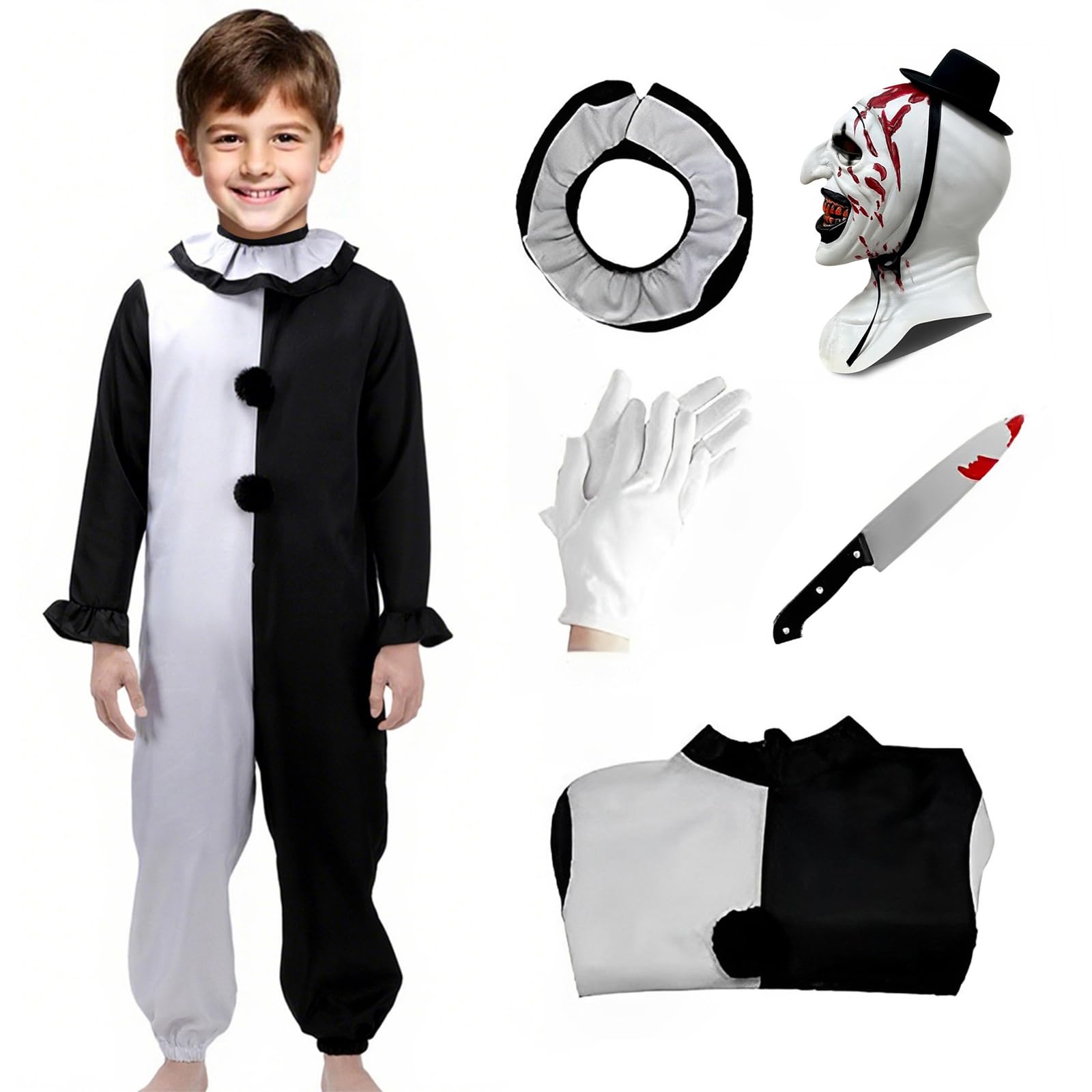 Photo 1 of stepsin Terrifying Art Clown Costume Kids Horror Killer Clown Costume with Mask Scary Halloween Cosplay Outfits