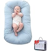 Loevin Baby Lounger, Infant Lounger for Newborns 0-24 Months, Breathable Cotton Baby Nest for Tummy Time, Diaper Changes & More, Soft Portable Newborn Essentials for Floor & Bassinet(Blue)