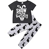 Kayotuas Toddler Infant Baby Boy Easter Outfit Bunny Letter Printed T-Shirt Tops and Jogger Pants Set Summer Clothes