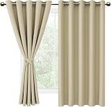 DWCN Light Beige Blackout Curtain Panels 66x54 with Tiebacks, 2 Panels