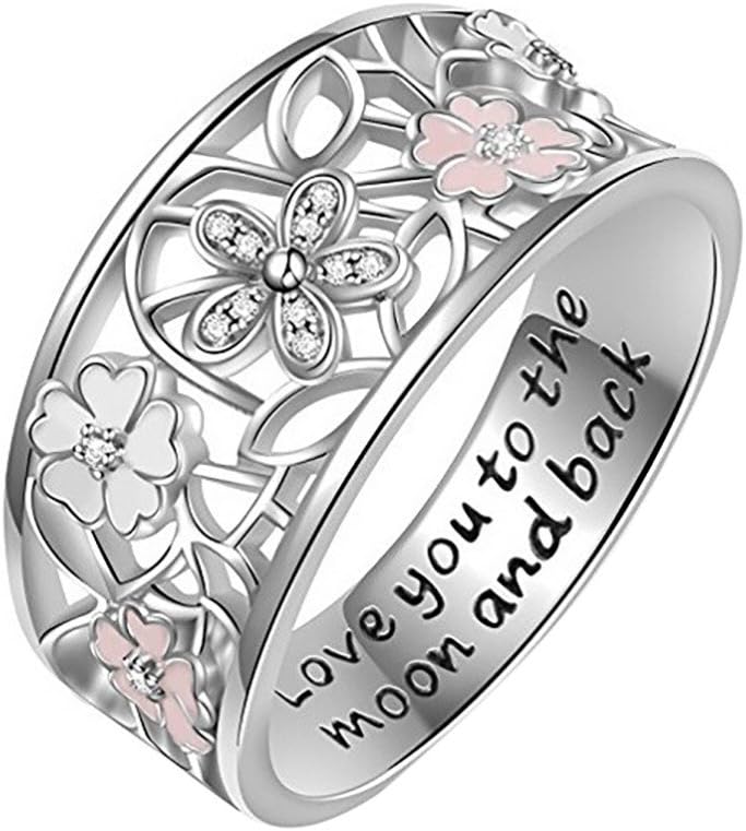 Sinwo Creative Exquisite Drilling Cherry Blossoms Ring Wedding Ring Gift