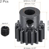 sourcing map 2Pcs 32P Hardened Pinion Gear 5mm Shaft 16 Tooth Carbon Steel RC view 2